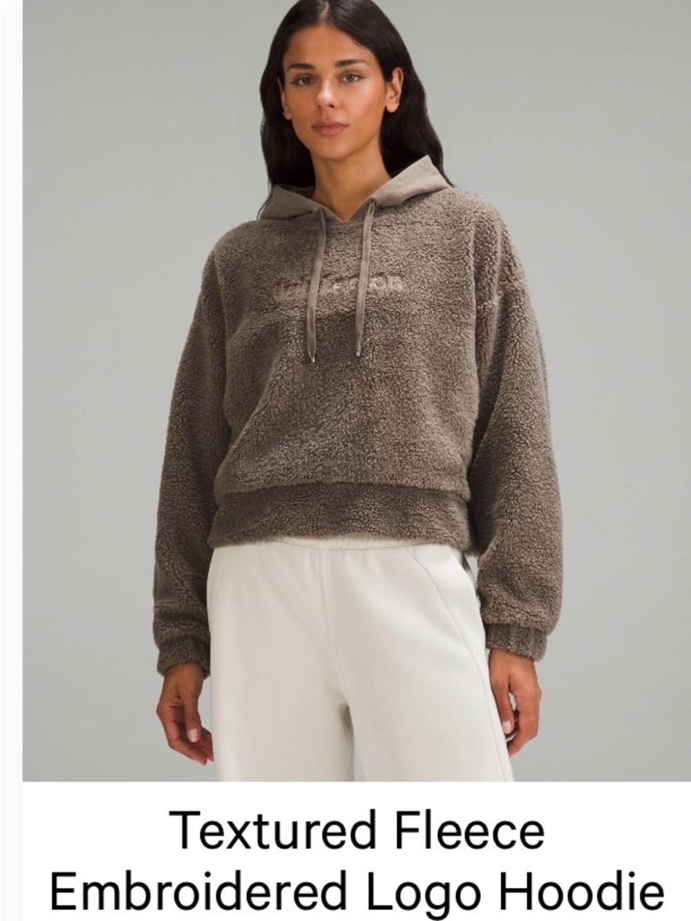 lululemon athletica Taupe Sherpa Crop Hoodie Embroidered